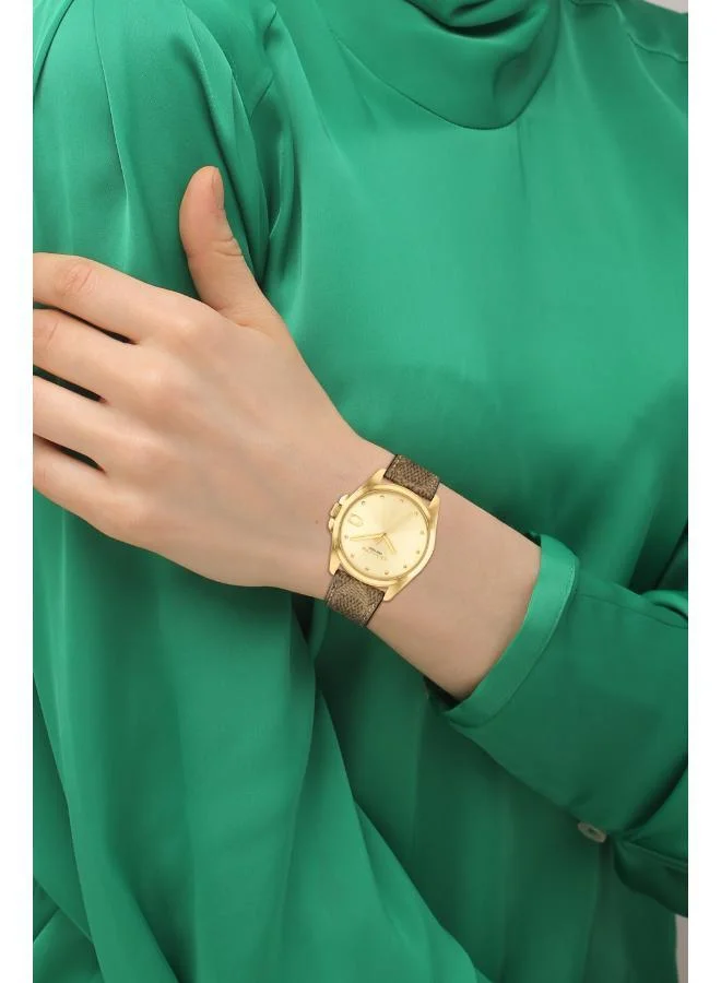 COACH  3-Hand Greyson Collection Quartz Movement Watch For Women With Brown Pvc Strap - 14504111 for Women | Best Price UAE